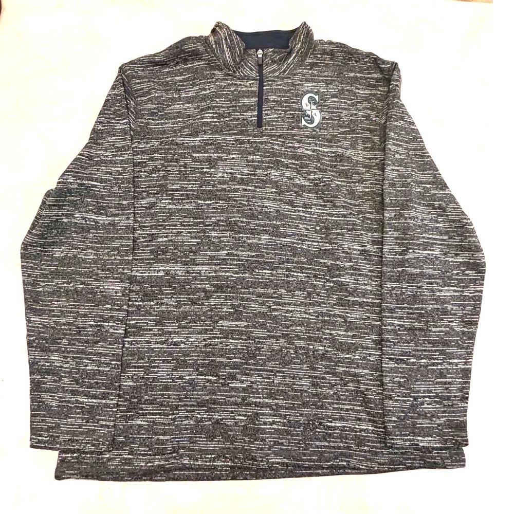 Majestic Seattle Mariners Mens 2XL Grey Heather Space Dye Quarter Zip Pullover